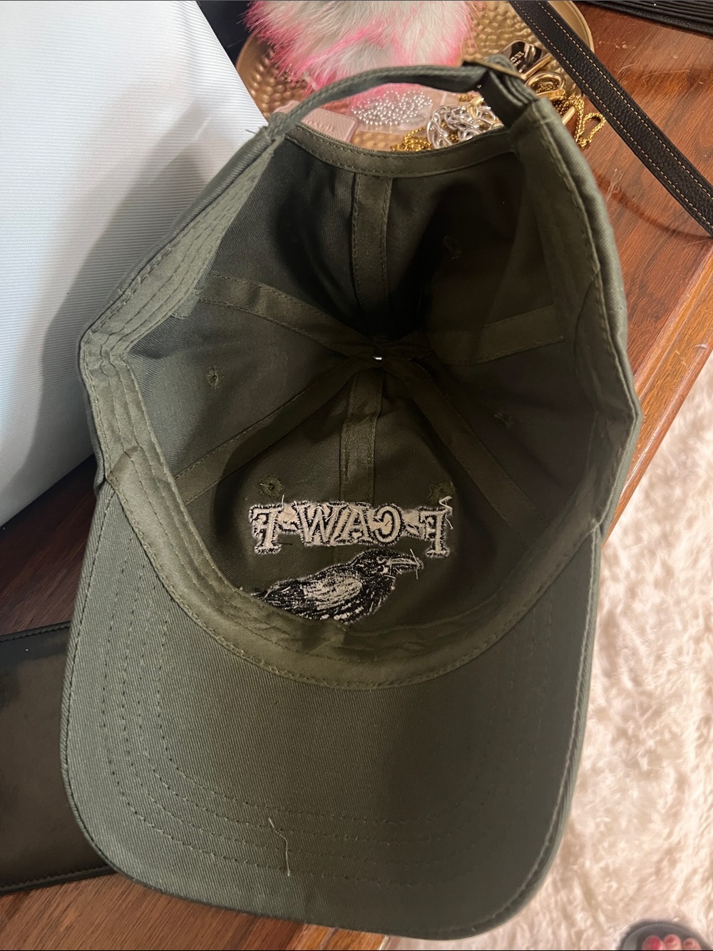 F-CAW-F Olive Green Embroidered Raven Baseball Cap - NWOT - Picture 3 of 3